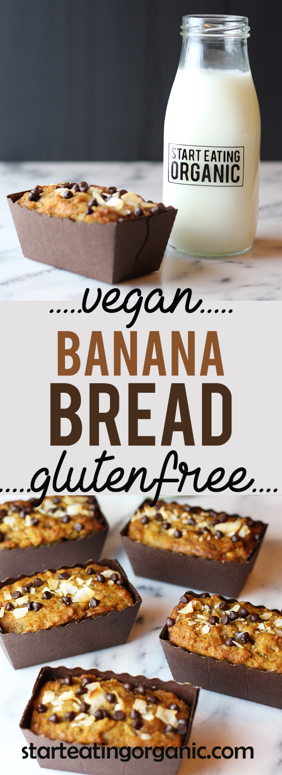 The best vegan gluten free banana bread. Loaded with chocolate chips & coconut. | www.starteatingorganic.com | #vegan #glutenfree #recipe